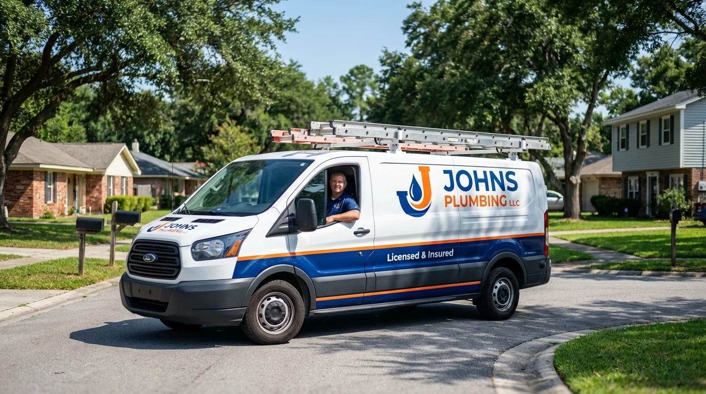 Johns Plumbing LLC service van in Huntsville, TN
