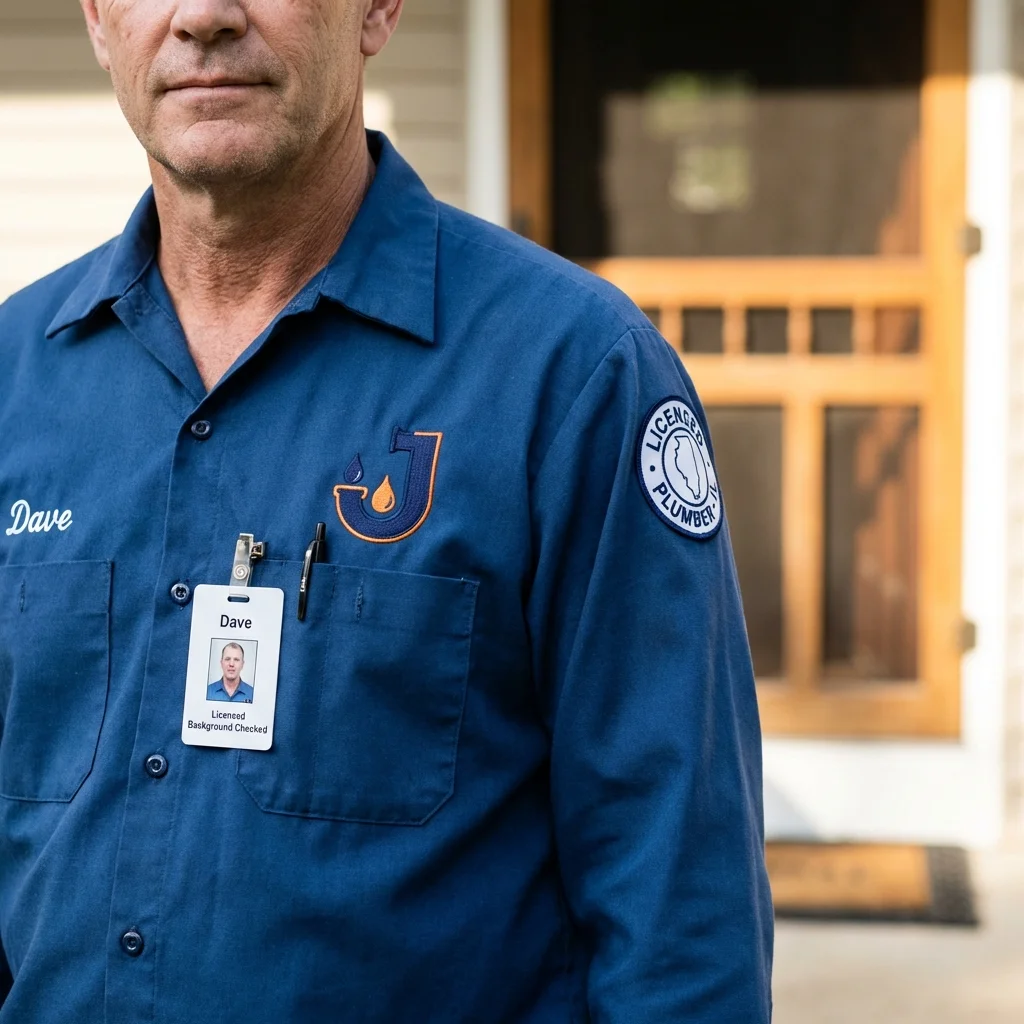Licensed plumber showing ID badge in Huntsville, TN