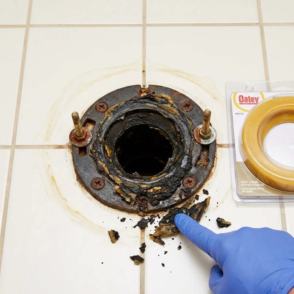 Failed wax ring showing water seepage at the base of a toilet in a Huntsville, TN home