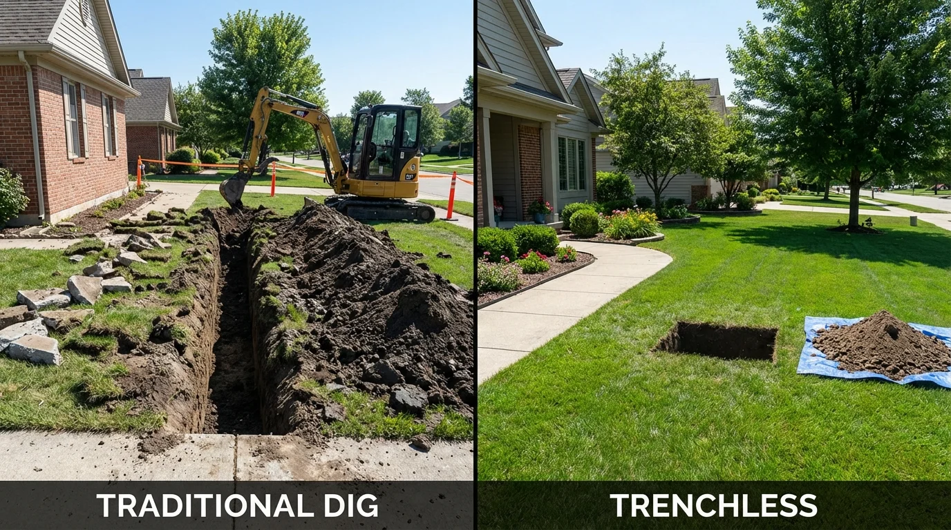 Trenchless sewer repair with minimal yard damage versus traditional excavation in Huntsville, TN